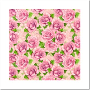 Pink watercolor roses pattern Posters and Art